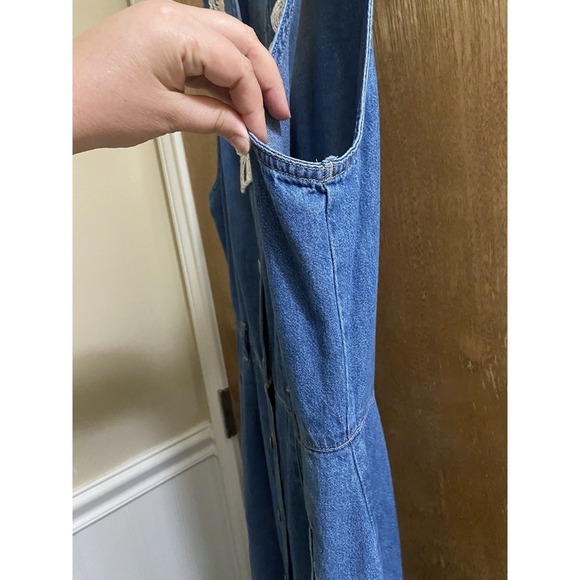 GV Gloria Vanderbilt Vintage Denim Lace Accent Sleeveless Button Maxi Dress Sz M - Picture 5 of 9